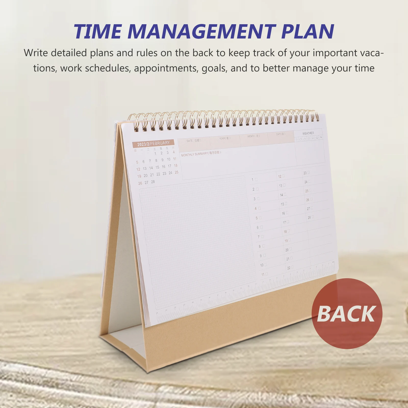 

Thick Paper Iron Large Grid Monthly Calendar Tabletop Decorative Desktop Office Household Standing Daily Use Smooth Coil