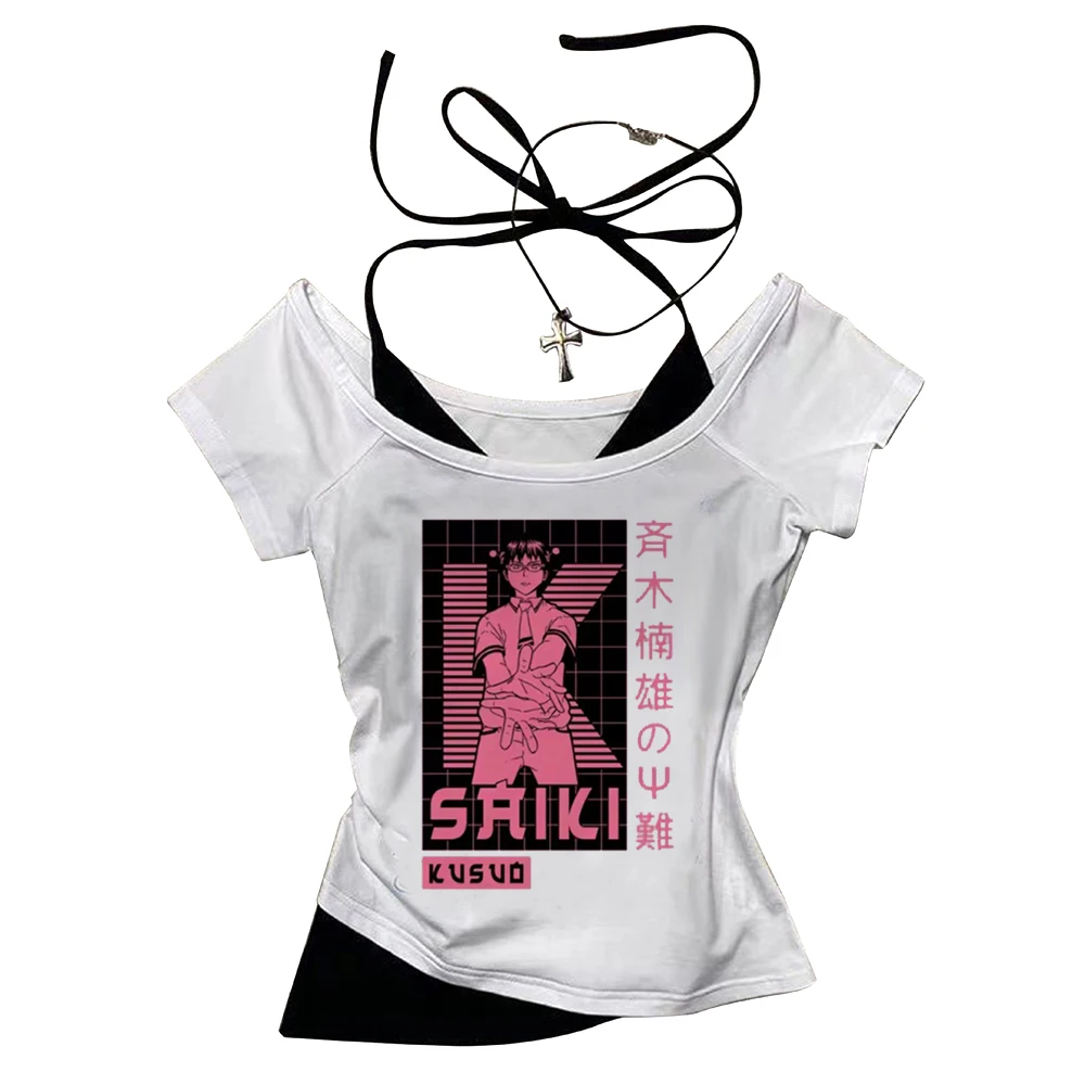 Saiki K Crop-Top Mädchen Manga süße Szene Shirt koreanische Mode Goth Vintage Meme Manga – Detail 2