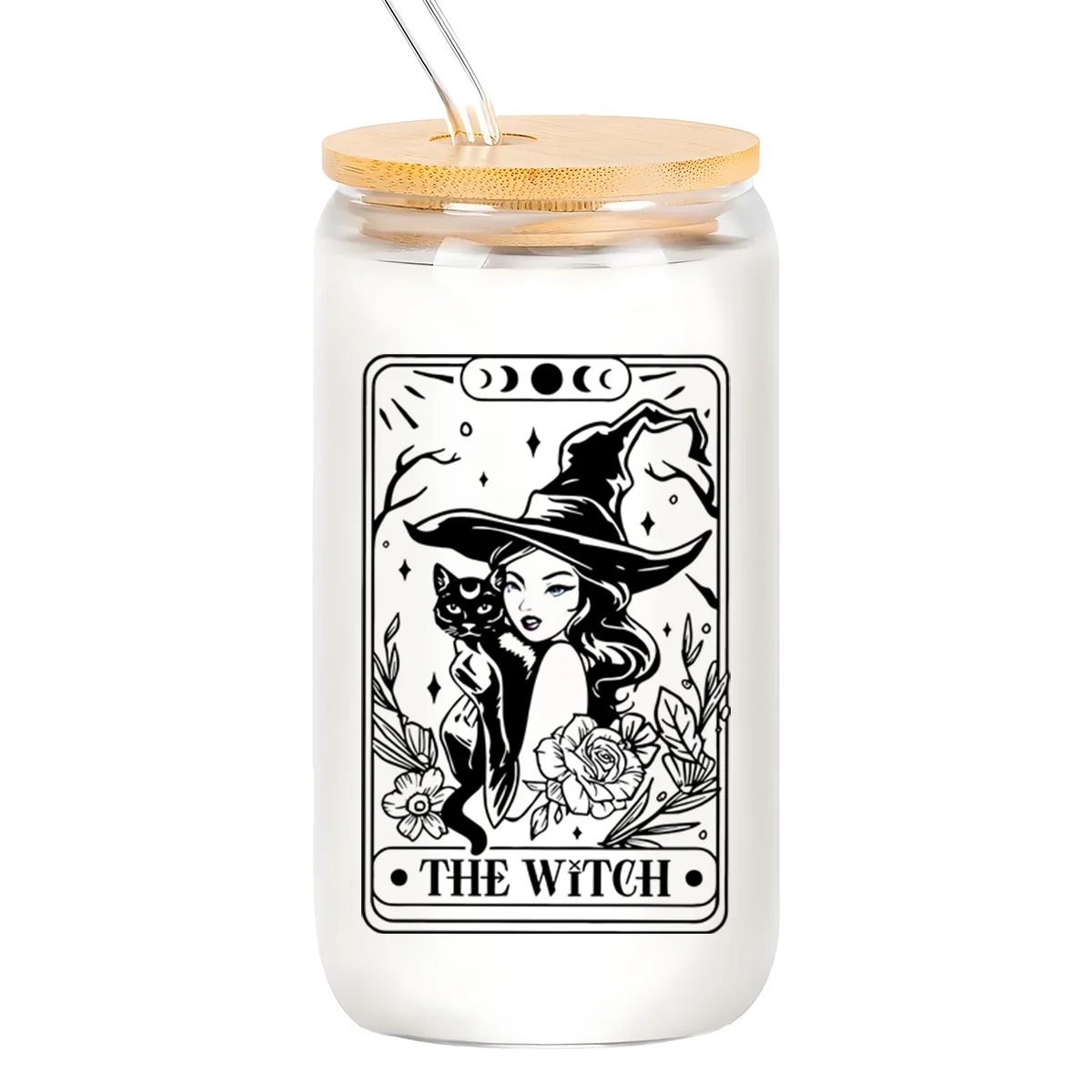 Taza de vidrio de 16oz, tarjeta de tarot de bruja, taza nupcial, regalo de novia, regalo de tarjeta de tarot, taza de vidrio, taza de cola, taza de café, taza de té de leche