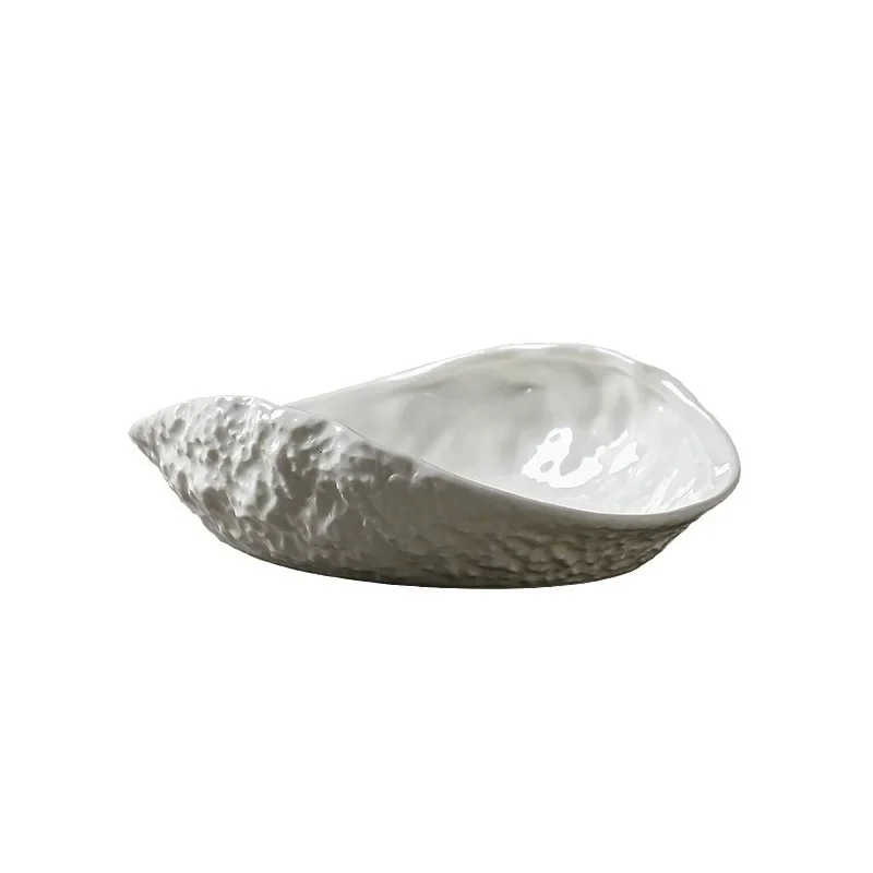 Rock pattern shell high-end plate household ceramics 2024 new light luxury large steamed fish soup plate hotel tableware