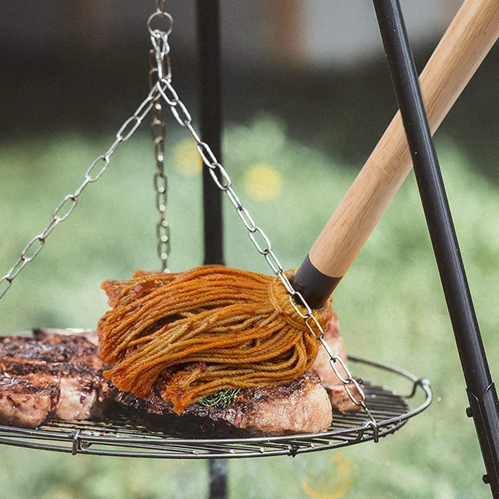 2Pcs Cotton Basting Mop for Bbq Grilling Long Reach Wooden Handle Sauce Brush Oil Mop for Brisket Ribs Chicken Pork Barbecue