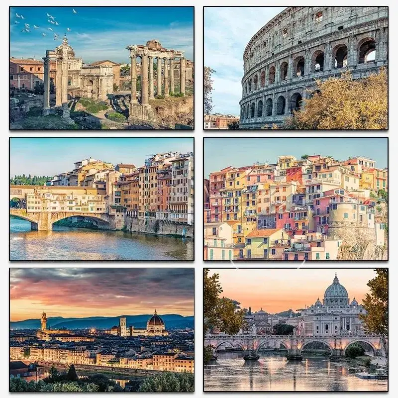 ملصقات سفر للمناظر الطبيعية لغرفة المعيشة ، مطبوعات مناظر طبيعية إيطالية ، لوحة قماشية إيطالية ، فن جداري ، روما ، منارولا ، بيزا ، ديكور منزلي #1