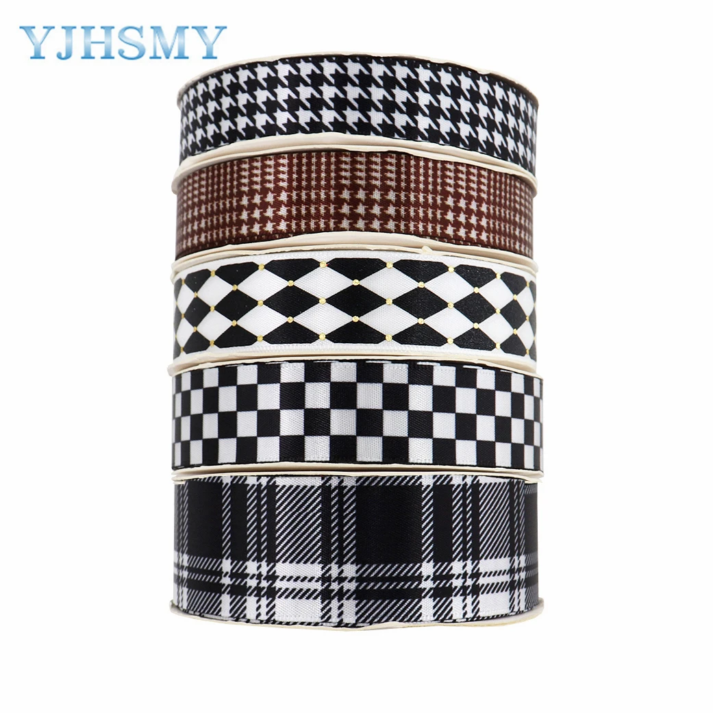 Plaid Satin Ribbons Black and White Diamond Check Ribbon, 5 Yards for DIY Craft Wrapping Bow Home Party Decor