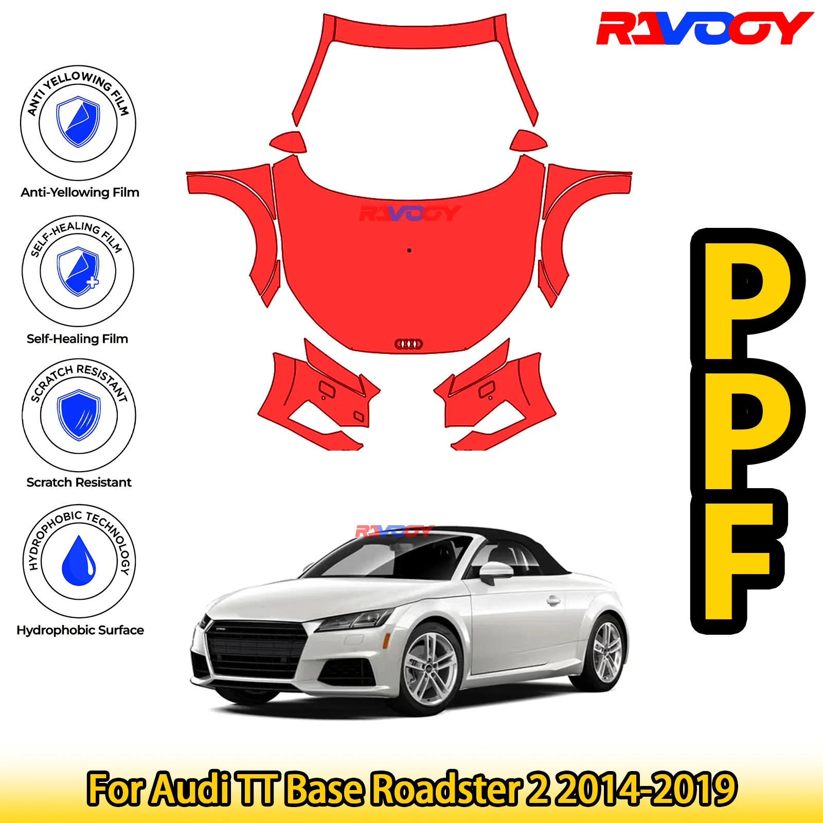

For Audi TT Base Roadster 2 2014-2019 Glossy Matte Black Precut front PPF Kit Paint Protection Film