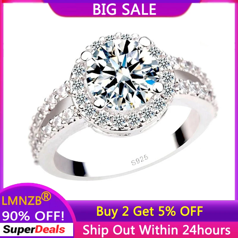 With Credentials 100% Real Tibetan Silver Rings Wedding Jewelry for Women Round Brilliant Cut 2 Carat CZ Zircon Ring Accessories