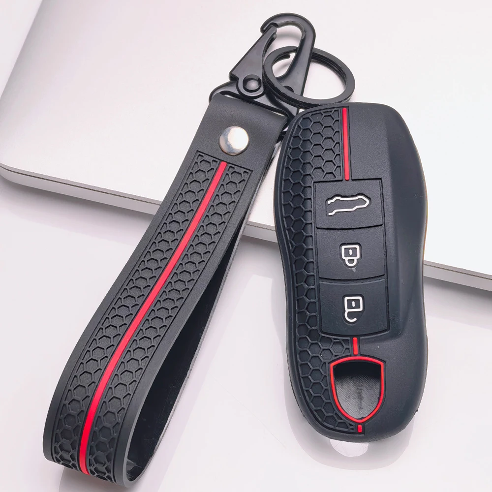 Key Cover for Porsche Cayenne Macan Panamera Boxster Taycan 718 Spyder GT3 RS with Keychain Anti-Scratch Shockproof Soft Grip