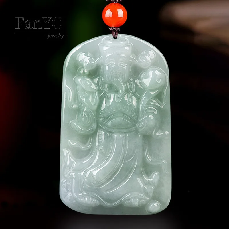 

Myanmar Jadeite Welcome Blessing God of Fortune Pendant Hand-carved Exquisite Luxury Ice Jade Necklace Men & Women Holiday Gift