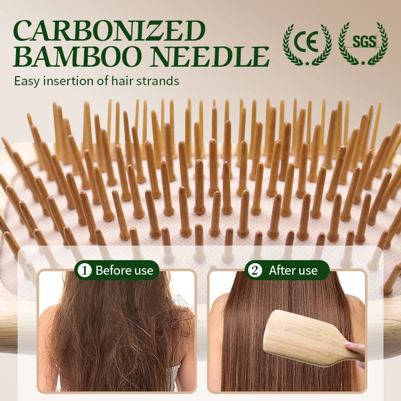 Custom Name Detangling Bamboo Hair Brush Women Styling Wide Teeth Bamboo Comb for Hair Massage Scalp Anti-static Hair Combs