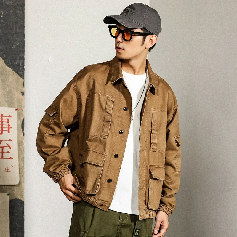 2023 Maden Vintage Paris Buckle Jackets for Men Loose Cotton Solid Coat Workwear Casual Fashion Man Clothing