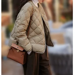 95% White Goose Down Jacket Women's 2025 Winter Clothing Rhombus Fashion Short Korean Version Jacket Goose Down Jacket