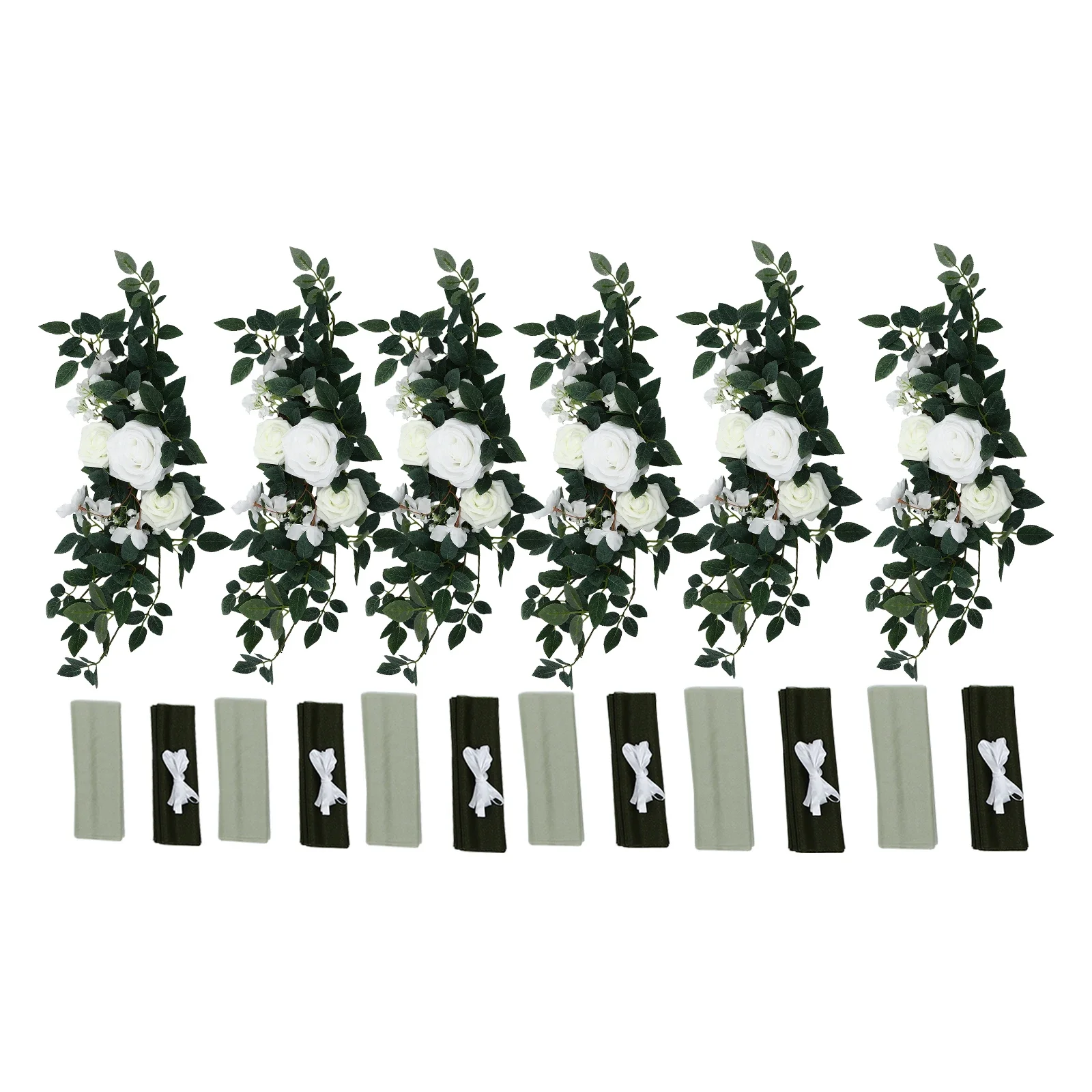 6 قطع من زينة كرسي الزفاف مع أقواس شريطية وأقمشة ثني خضراء للغابات 3 في 1 للاحتفال بحفلات أعياد الميلاد