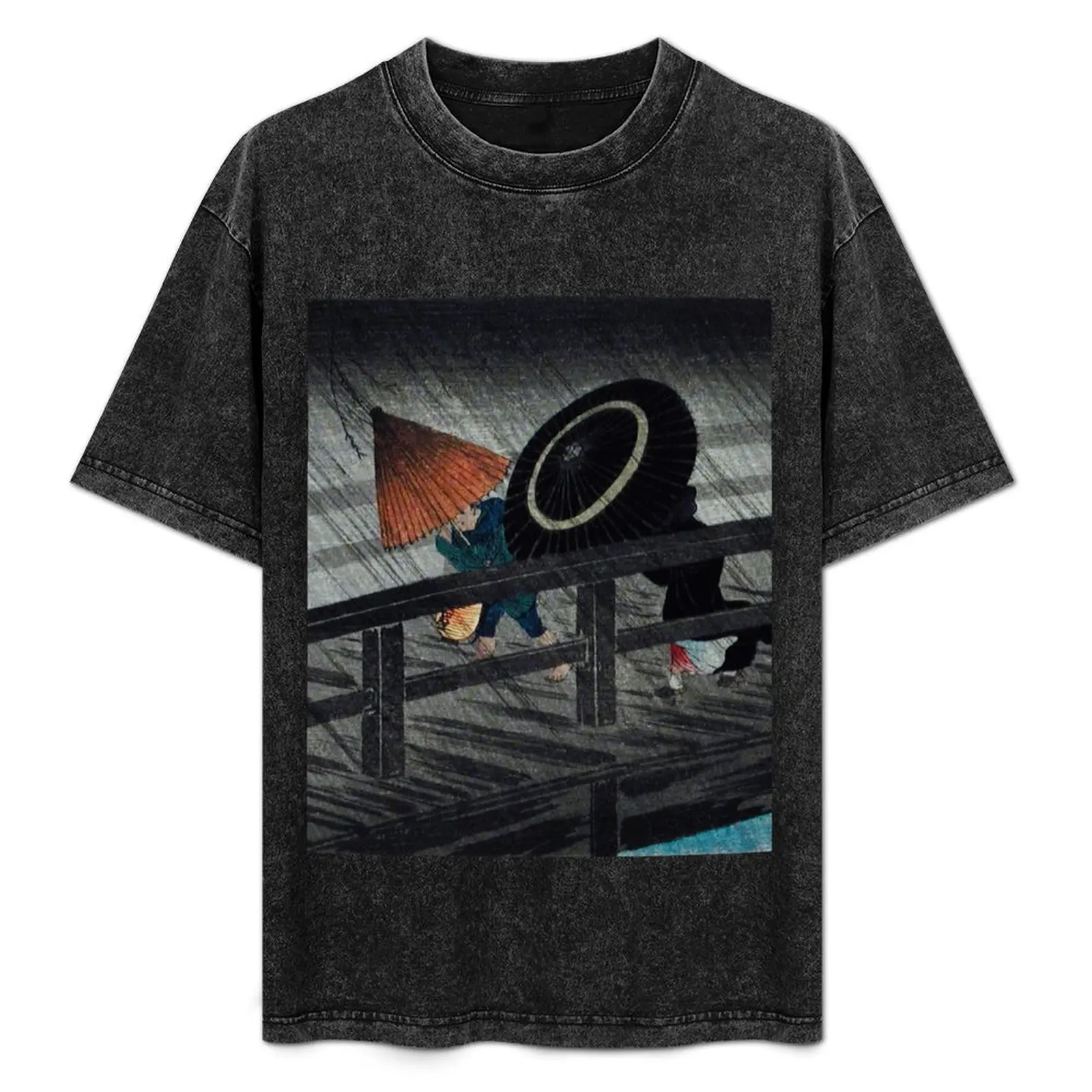 

Japanese Woodblock Art Rain on Izumi Bridge (1927) by Hiroaki Takahashi T-Shirt High Elasticity Sports Tee Shirt