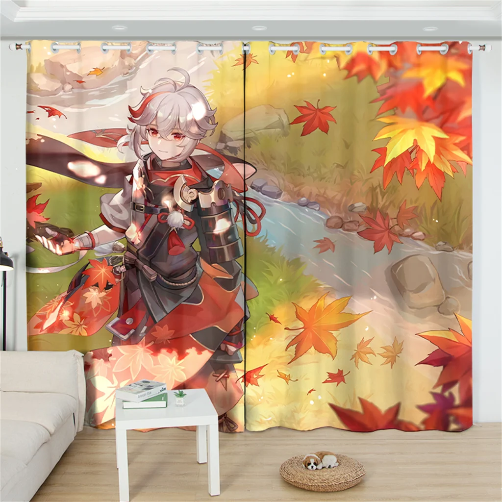 Kazuha Genshin Impact Sunshade Curtains 2 Panels Anime Printing Window Drapes For Living Room Bedroom Cartoon Home Decor Curtain