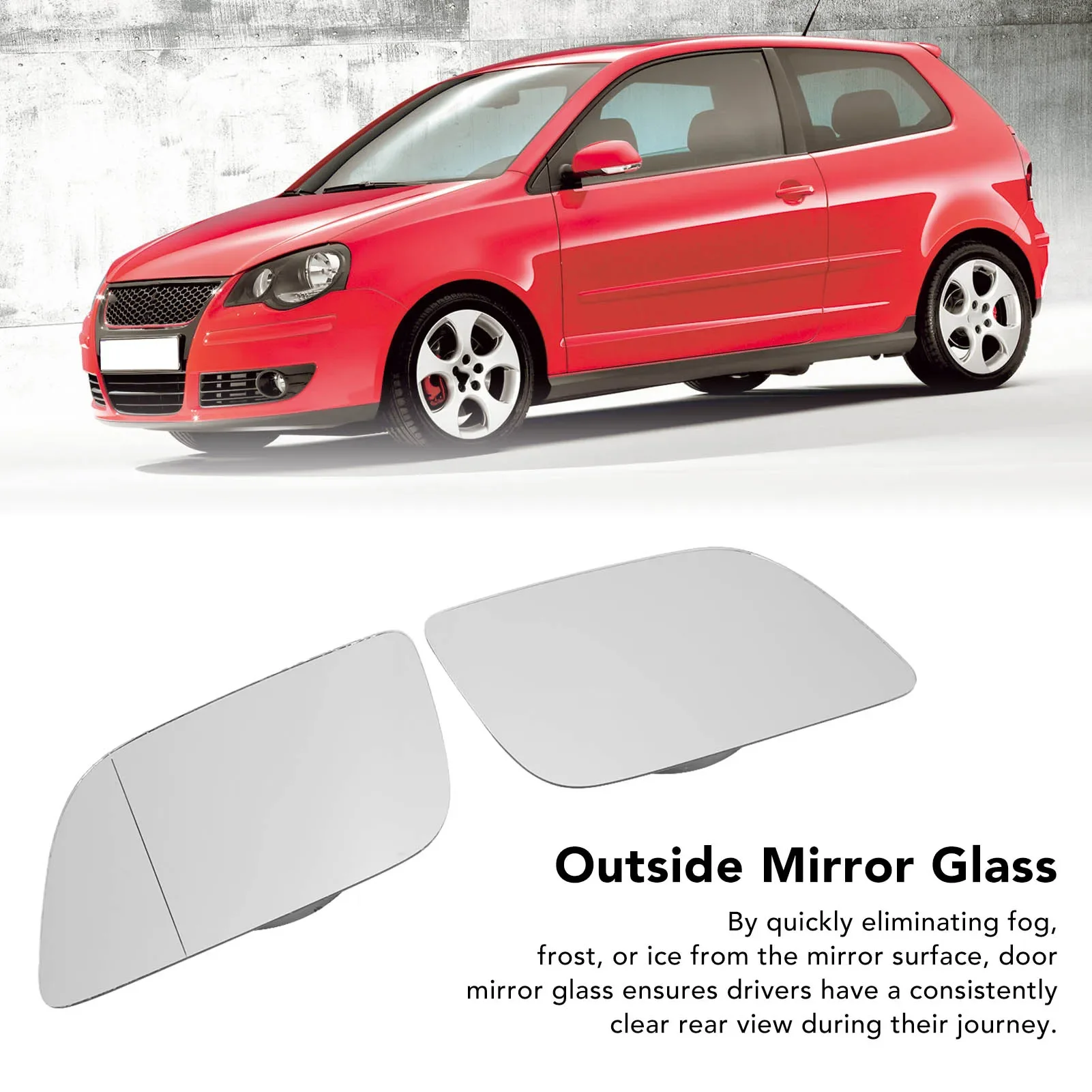 

2PCS Side Heated Mirror Glass Left Right Fog Resistant Efficient 6Q0857521A For 9N 2001 To 2005