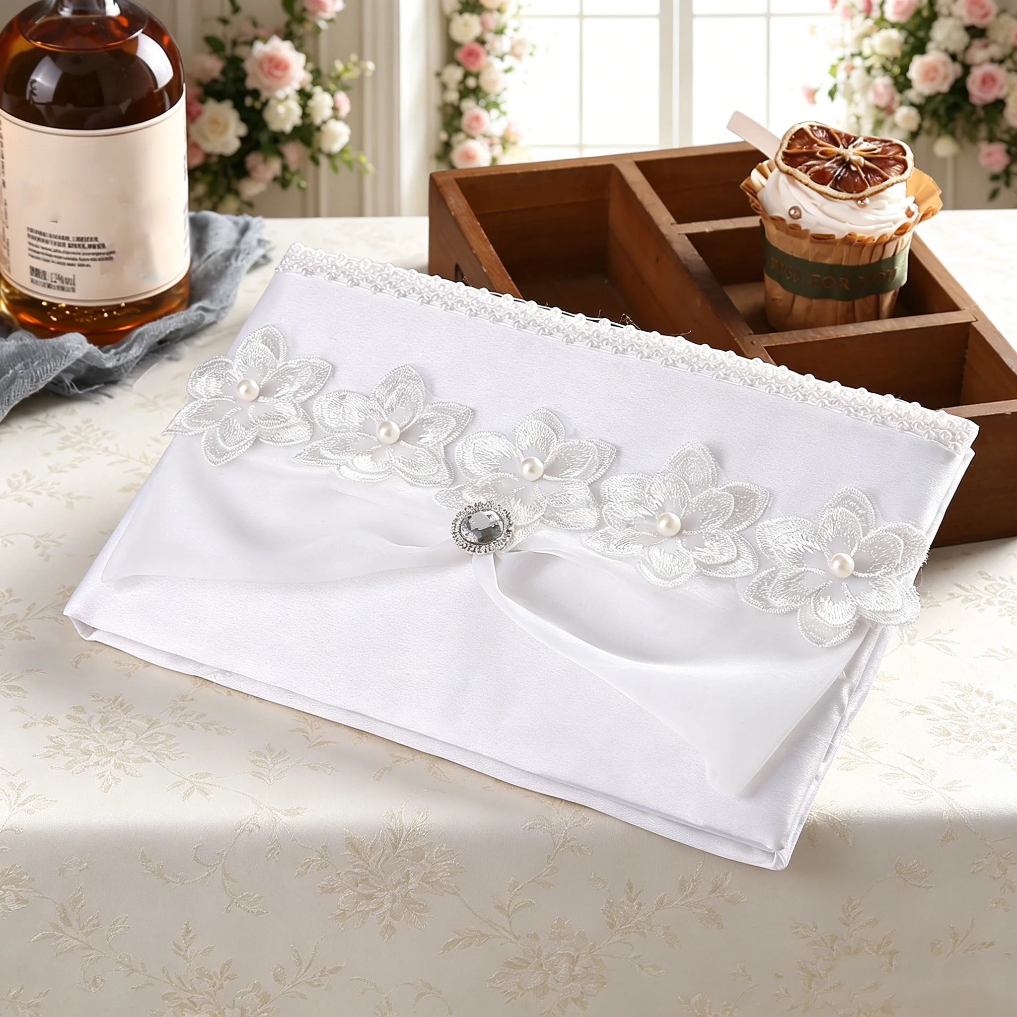 A serene and romantic wedding guest souvenir sign-in book for memories
