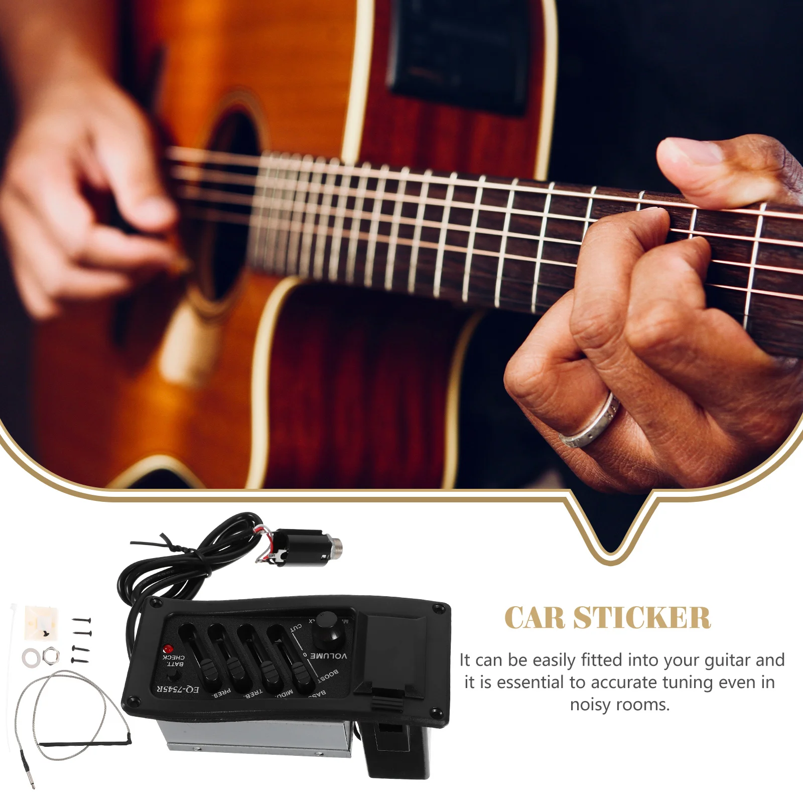 

4 Bands Eq Pickup Guitar Preamp Piezo Equalizer System Volume Bass Treble Presence Control Noise Reduction for Acoustic Guitar