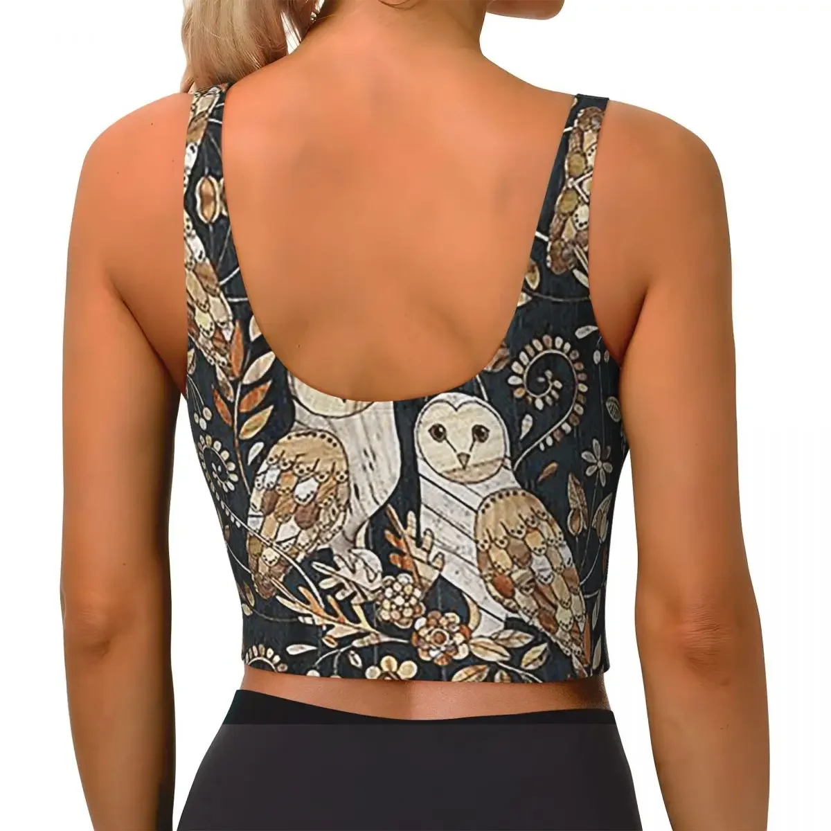 Custom Wooden Wonderland Barn Owl Collag Women Sports Bra High Impact Vest Gym Workout Yoga Crop Tank Top