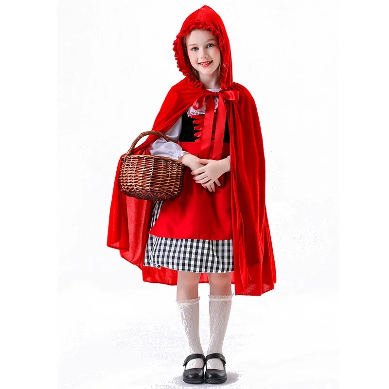 Anime Fairy Tales Red Riding Hood Costume For Girls Red Hood Fancy Dress Kids Halloween Party Costume