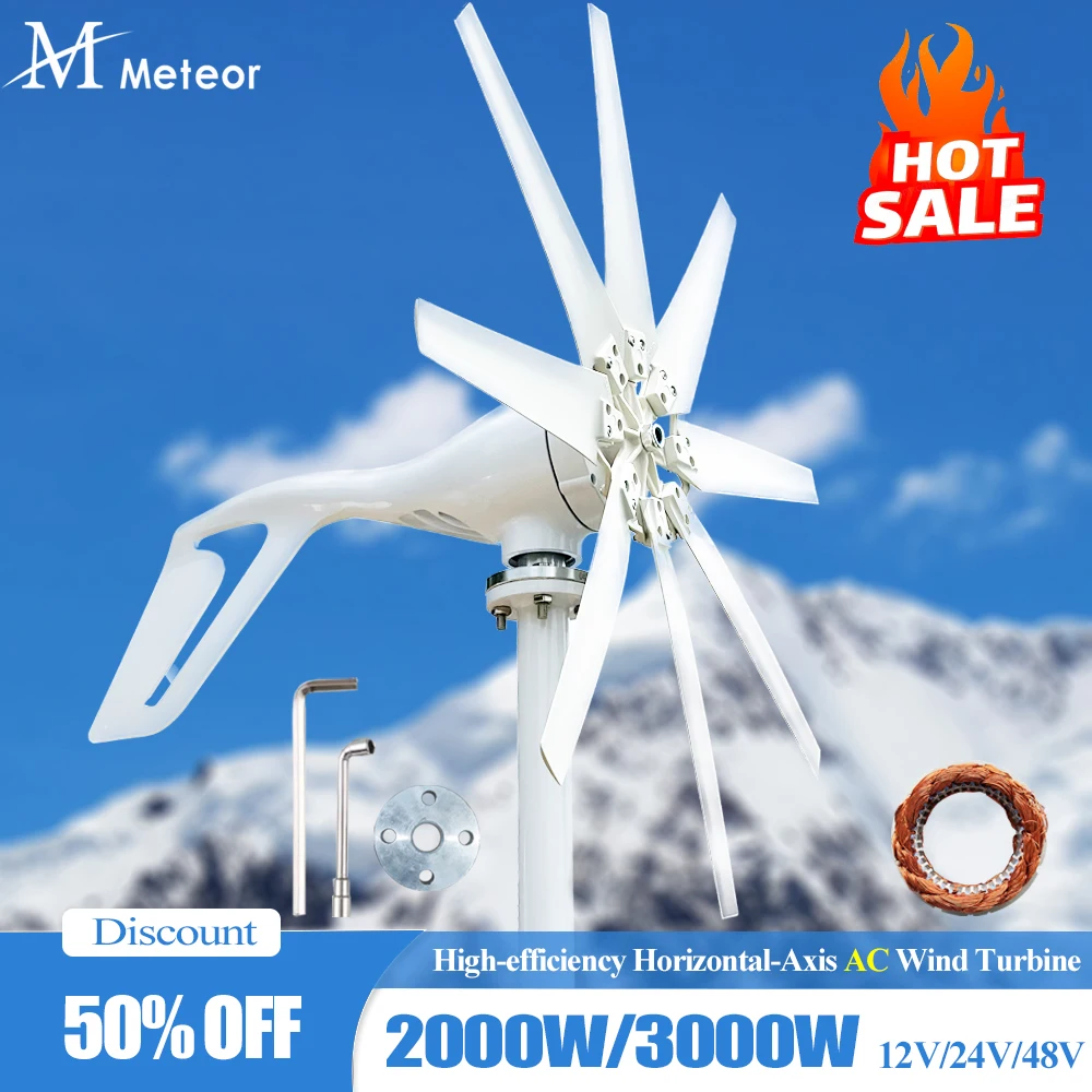 

Meteor 2000W 3000W Wind Power Turbines Generator 12V 24V Windmill Generator With MPPT Controller Low Noise Low Wind Speed Start