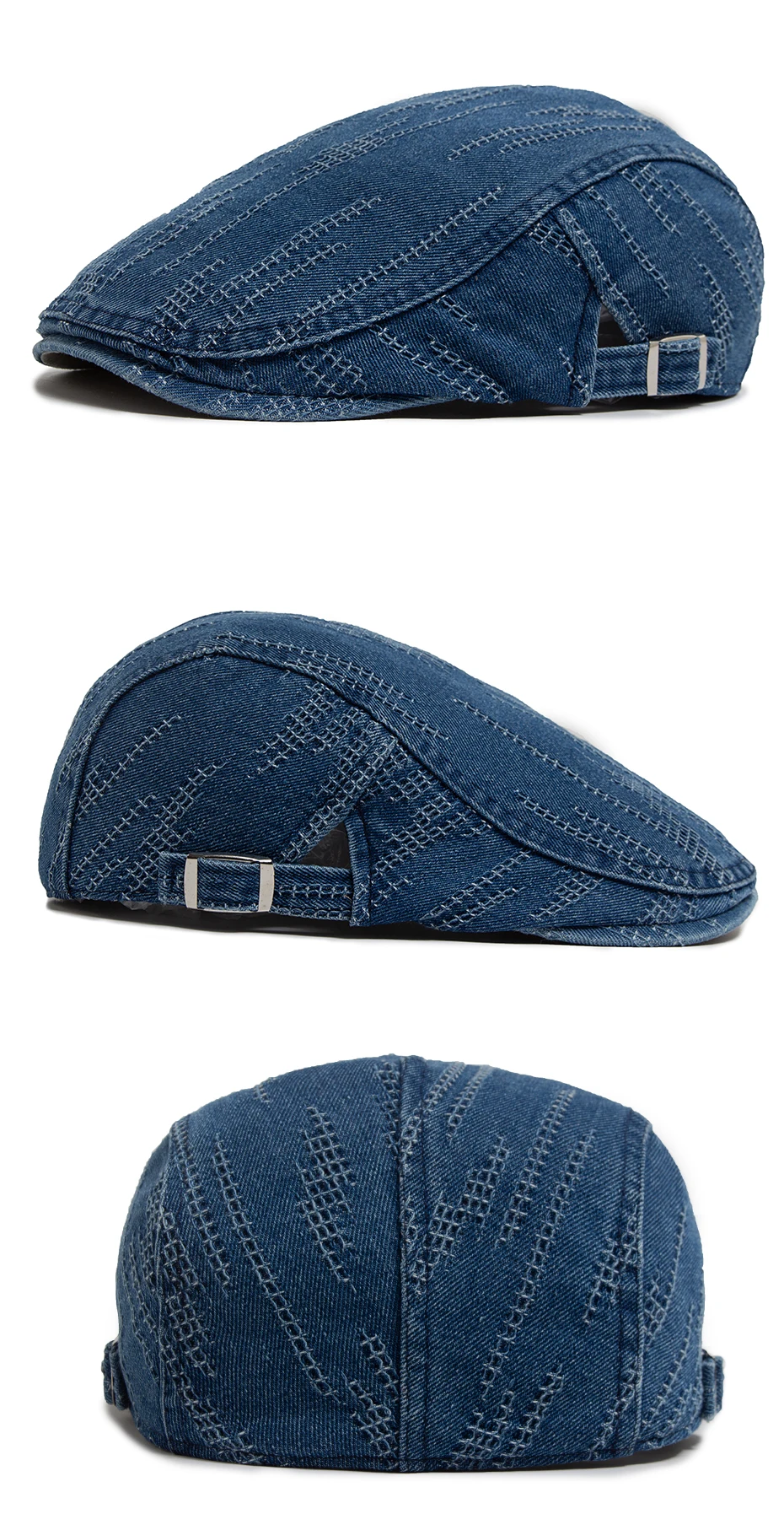 Denim Vintage Berets Männer Frauen Zeitungsjunge Mütze Sommer Casual Baumwolle Einlagige Visier Flachen Hut Herbst Retro Zerrissene Baskenmütze Unisex – Detail 5