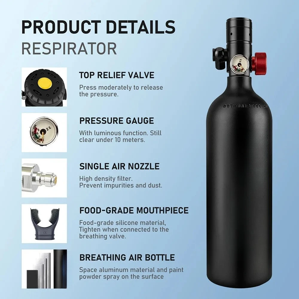 

[2026] Hot Sale Scuba Diving And Snorkeling 10-15 Min Tank 1L Cylinder Underwater Breather For With Breathing Valve Wate