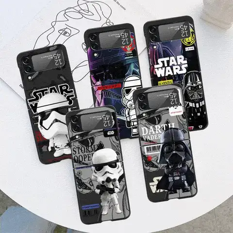 삼성 갤럭시 Z 플립 4 3 5 5G 플립 충격 방지 카파 6.7 인치 블랙 하드 PC ZFlip 4 전화 커버에 대한 스타 W-전쟁 케이스