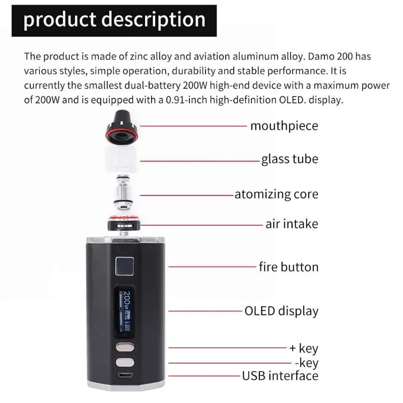 مجموعة سجائر إلكترونية Vape od ، من من من نوع W ، mAh ، بطارية مدمجة 0.3 أوم ، خزان بشاشة رقمية ، قلم دخان كبير من نوع Vaper