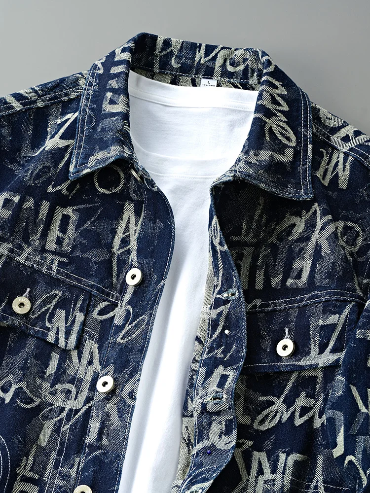 

Waed Denim Jaet Men's Casual American High Street Letter Embroidery Outerwear Spring Autumn Loose Fit Faion Urban Sle