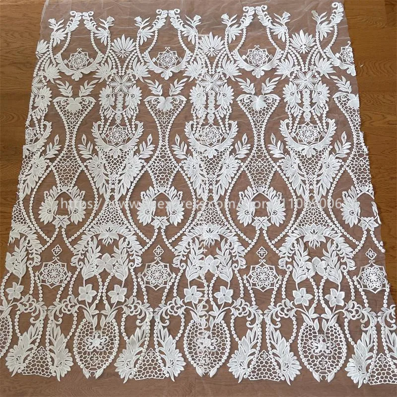 Off-White 3D Bridal Lace Fabric, Wedding Dress, Net Yarn, Embroidery, Exquisite Lace, Flower Fabric, RS4024