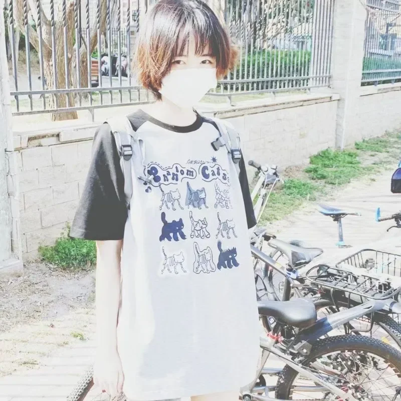 

White Cartoon Pritted T Shirts Casual Loose Harajuku Y2k Short Sleeves Tops Women Subculture Simple Summer 2024 New Girls Tees