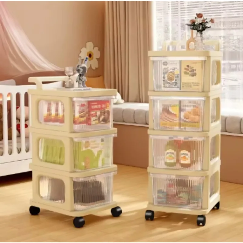

Cream Multi-Layer Trolley Drawer-Type Acrylic Transparent Snack Rack Trolley Miscellaneous Drawer Mobile Kitchen Storage Storage