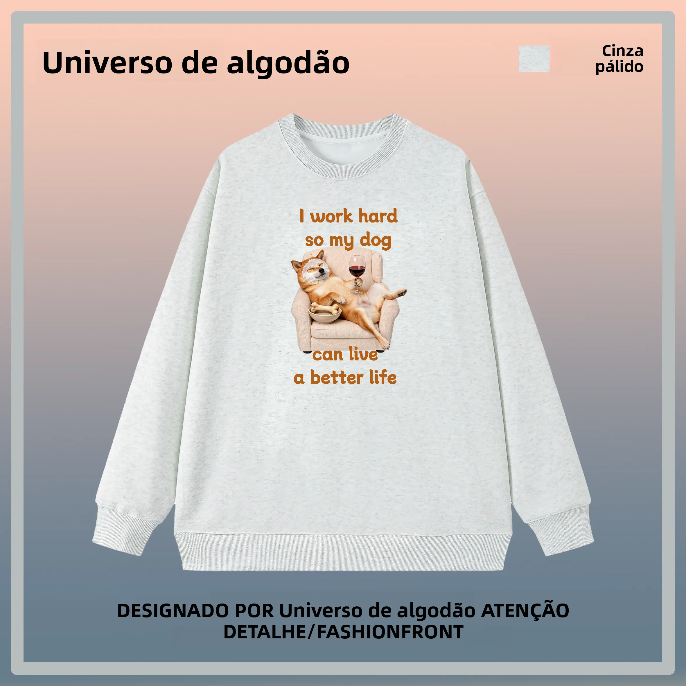 Camiseta Casual Unissex de Outono/Inverno com Gola Redonda e Estampa Divertida de Coletor de Fezes de Cachorro