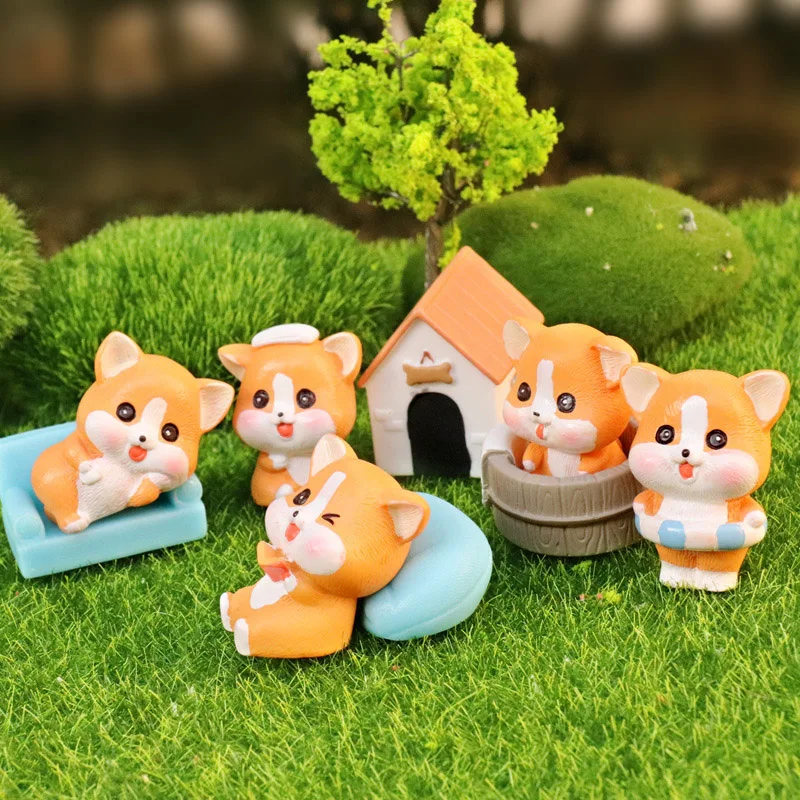 Simulation Puppy Cute Dog Corgi Family Bonsai Landscape Fairy Garden Miniatures Jungle Ornament Home Dollhouse Farm Decoration