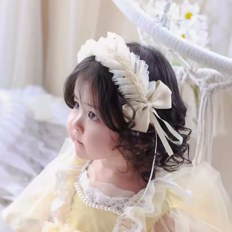 

Children's Lace Pearl Western Style Bow Hair Hoop Sweet Children's Princess Wind Hoop Little Fairy Accessories