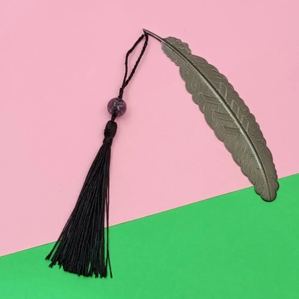 علامة مرجعية من الريش المعدني مع شرابة ، على الطراز الصيني ، سبيكة أنيقة ، علامة كتاب زخرفية للطلاب ، طالب فريد