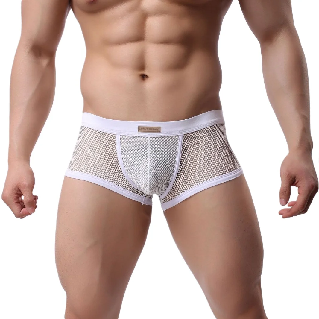 

Мужские прозрачные боксеры-шорты с низкой посадкой, U-образным выпуклым карманом, сетчатые, дышащие, комфортные, быстросохнущие трусы для геев