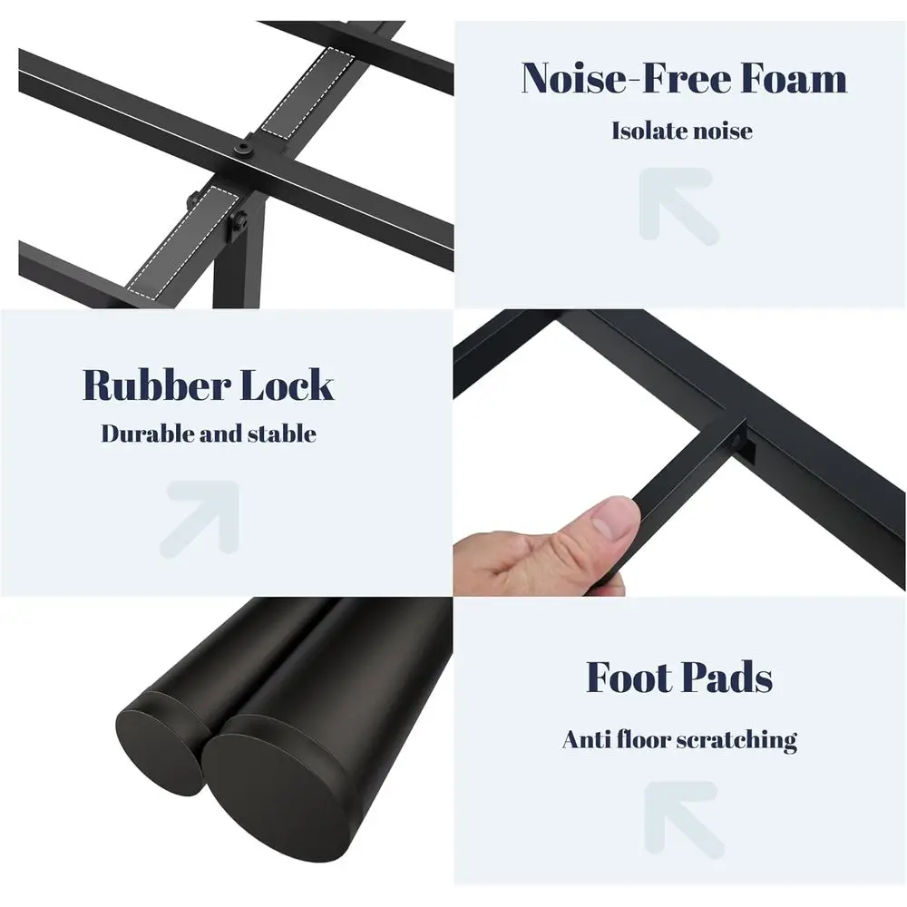 إطار سرير معدني على الطراز الفيكتوري مع مساحة تخزين ولوح أمامي ولوح للقدمين ودعم شريحة (أسود) #5