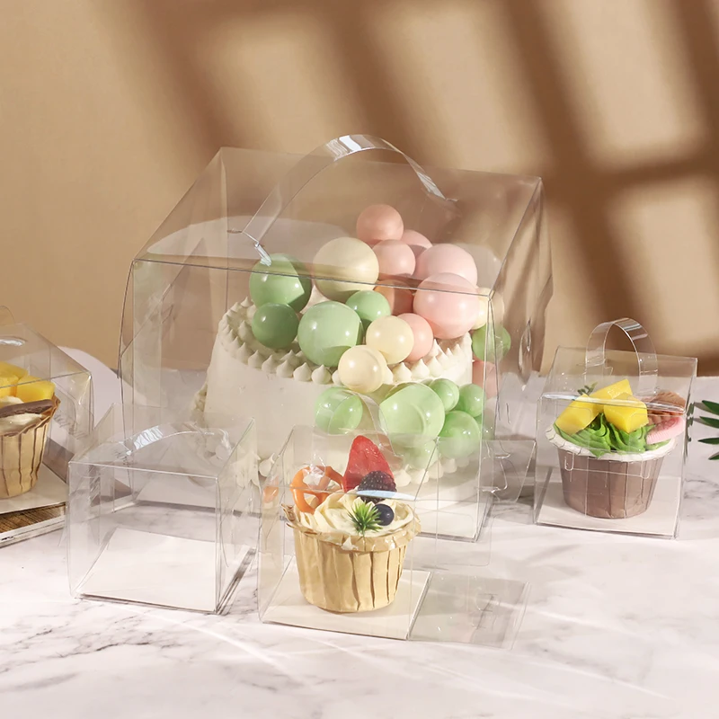 Transparent Cake Box with Handle Various Size Clear Square Cupcake Boxes Dessert Packaging Boxes Wedding Birthday Party Supplies