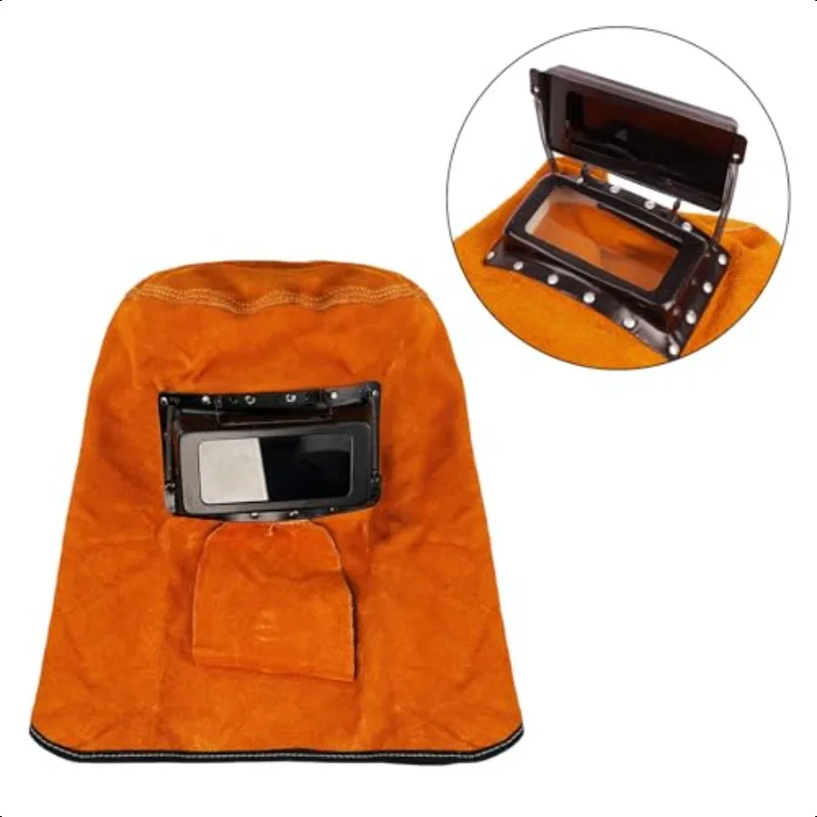 Maschera per casco per saldatura Maschera di protezione per casco per saldatura in pelle con lente flip aperta Cappuccio per saldatura traspirante Cappello da lavoro per saldatura Wor