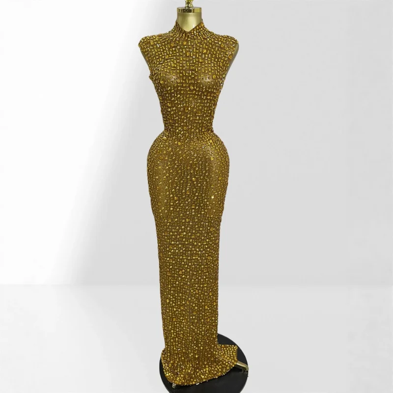 

New Arrival Women's Luxurious Full Diamond Sexy See-through Mesh Bodycon Dress Fashion High-end Socialite Party Performance Outf