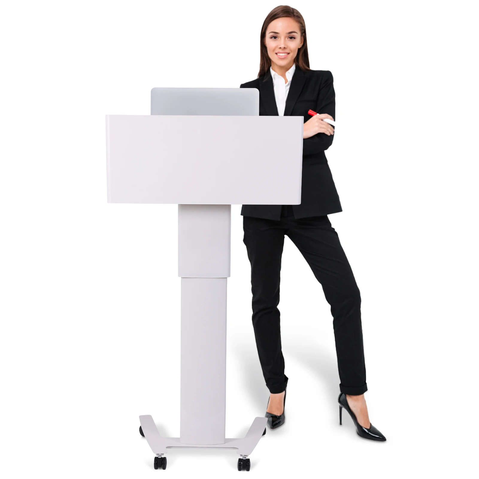 Adjustable Height Reception Desk with Wheels Office Conference Lectern Table for Presentations Conferences and Events