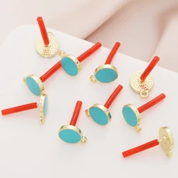10pcs Handmade Round Stud Earrings Connectors Blue Color Alloy Earrings Base Earring Settings Diy Jewelry Making Findings