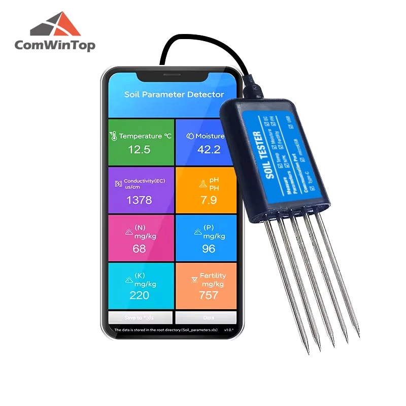 المهنية 8 في 1 اختبار التربة درجة الحرارة الرطوبة EC PH NPK مستشعر التربة المحمولة USB نوع-C للزراعة