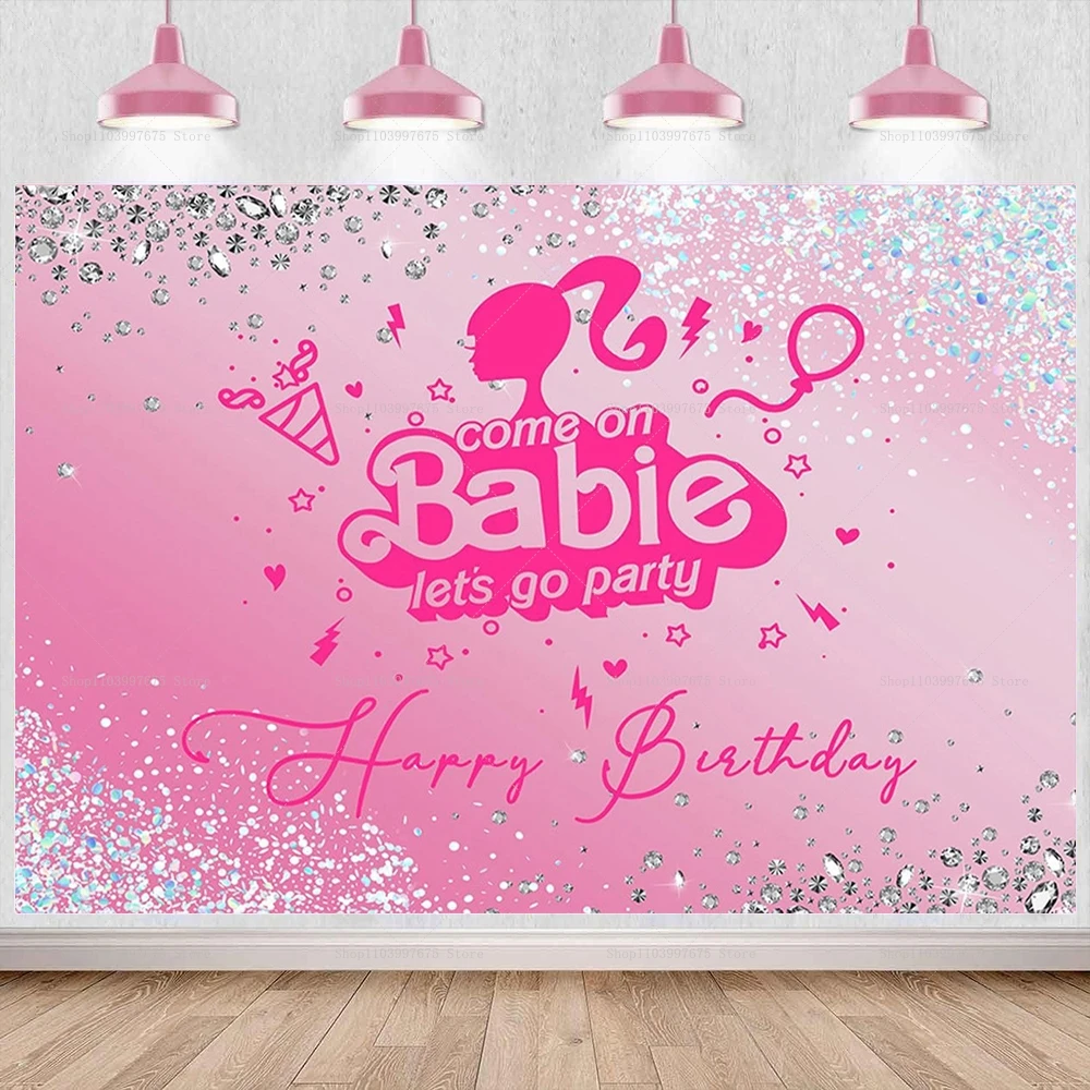 Barbie Princess Party Pink Photography Backdrop Glamour Girl Lady Birthday Party Banner Cake Table Decoration Photo Background