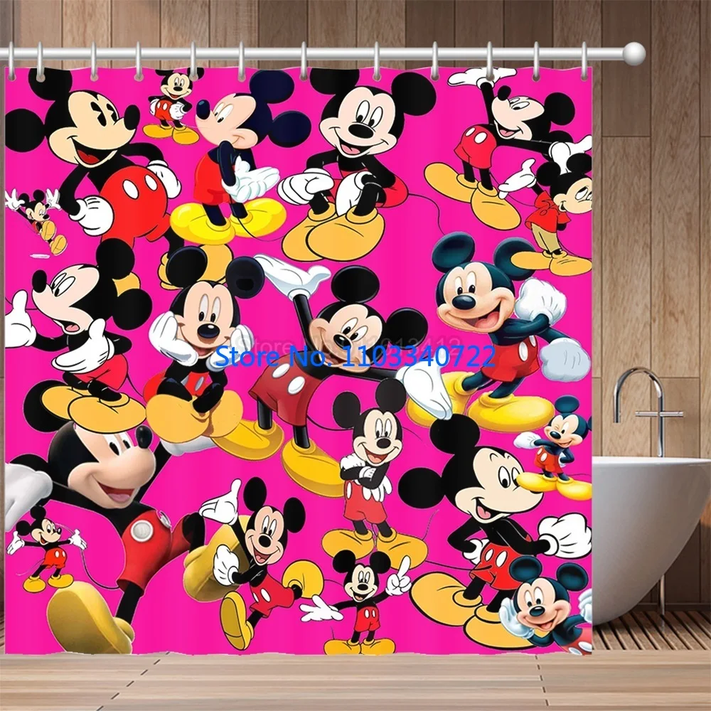 Cartoon Mickey Minnie Mouse Shower Curtain 1pcs Cartoon Bath Screen Curtains with Hooks for Bathroom Decor Waterproof