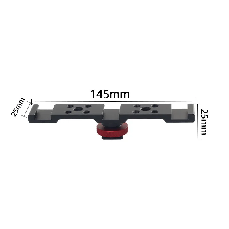 Aluminum Cold Shoe Mount Bracket Dual Hot Shoe Extension Bar Plate Adapter for Canon Sony Microphone LED Video Light Monitors