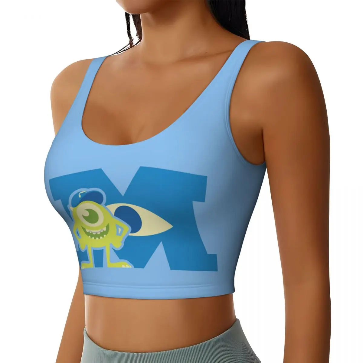 Custom Monsters University Mike M Logo Workout Crop Tank Tops for Women Running Sports Bras