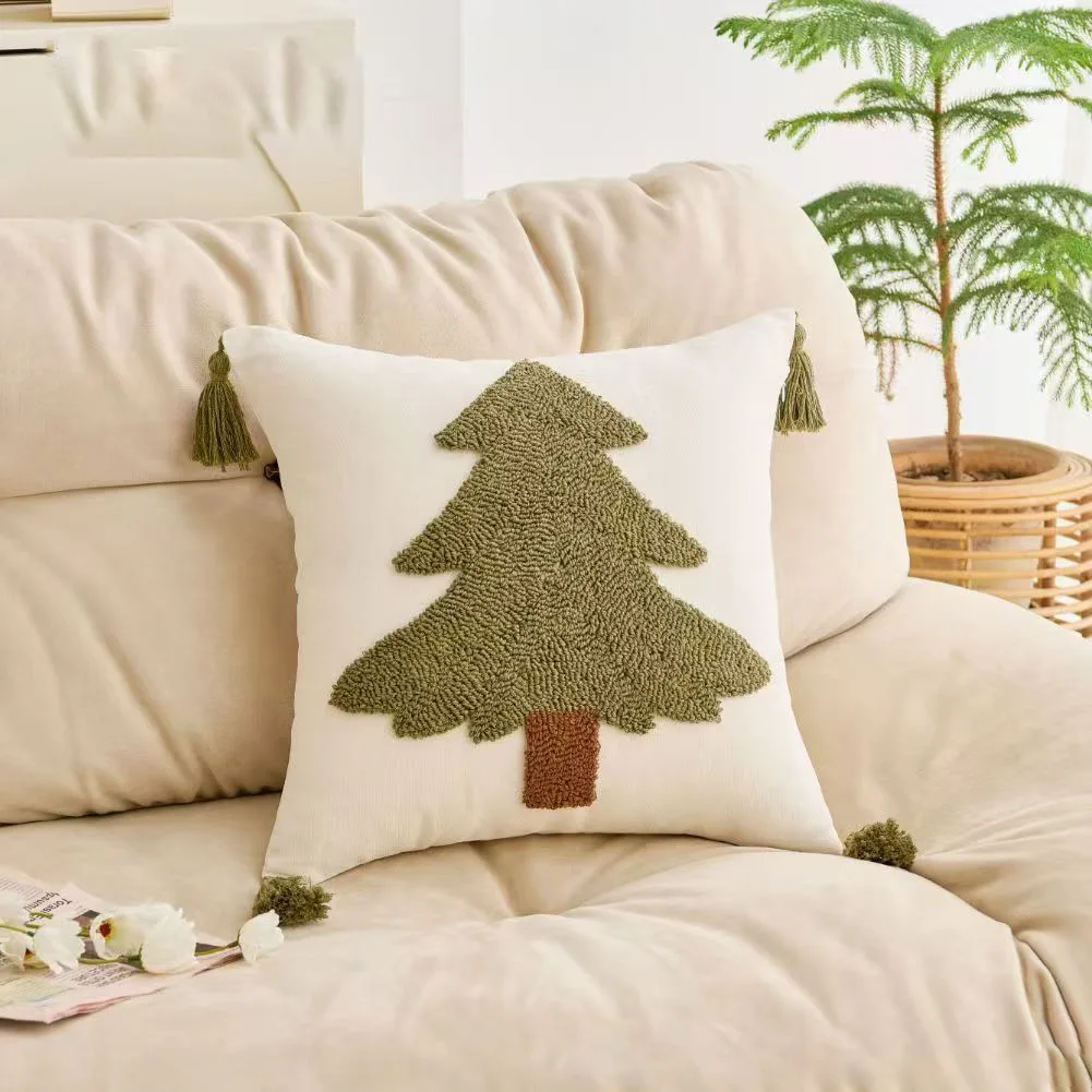 1PC 45x45cm Weihnachten Grün Kissenbezug für Wohnzimmer Sofa Gestickter Kissenbezug Festival Dekoration Neujahr Urlaub