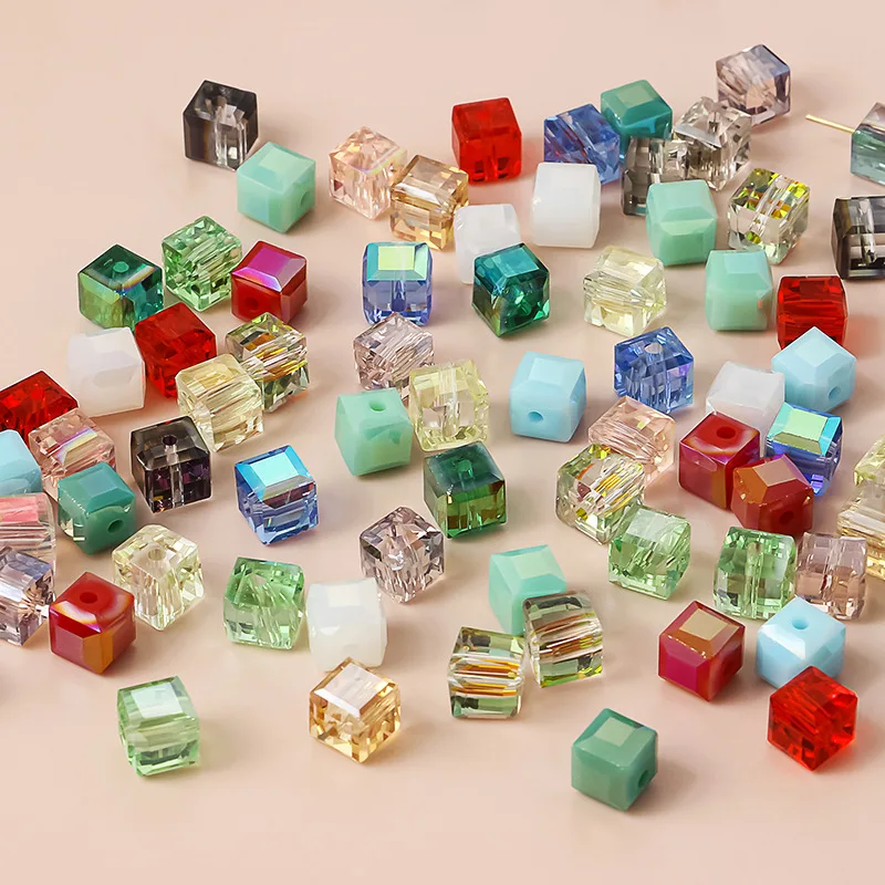 20pcs/lot 8mm Cube Square Shaped Glass Crystal Beads Loose Spacer Beads Jewelry Making DIY Charm Bracelet Necklace Accessories