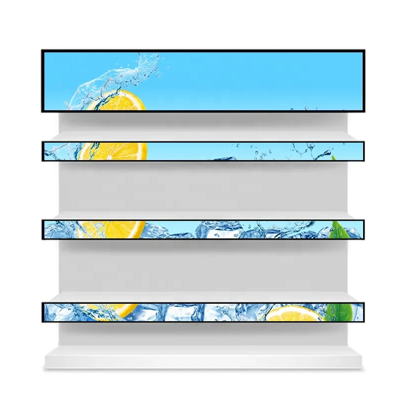 36 Inch Shelf Screen Wide Edge Stretched Bar LCD Digital Signage Display Android Ultra Wide Monitor Shelf Mounting Display Signs